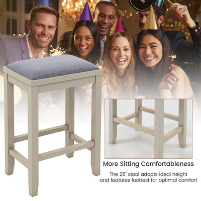 2 Pieces 25 Inch Upholstered Bar Stool Set with Solid Rubber Wood Frame and Footrest-Griege