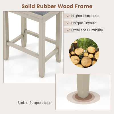 2 Pieces 25 Inch Upholstered Bar Stool Set with Solid Rubber Wood Frame and Footrest-Griege