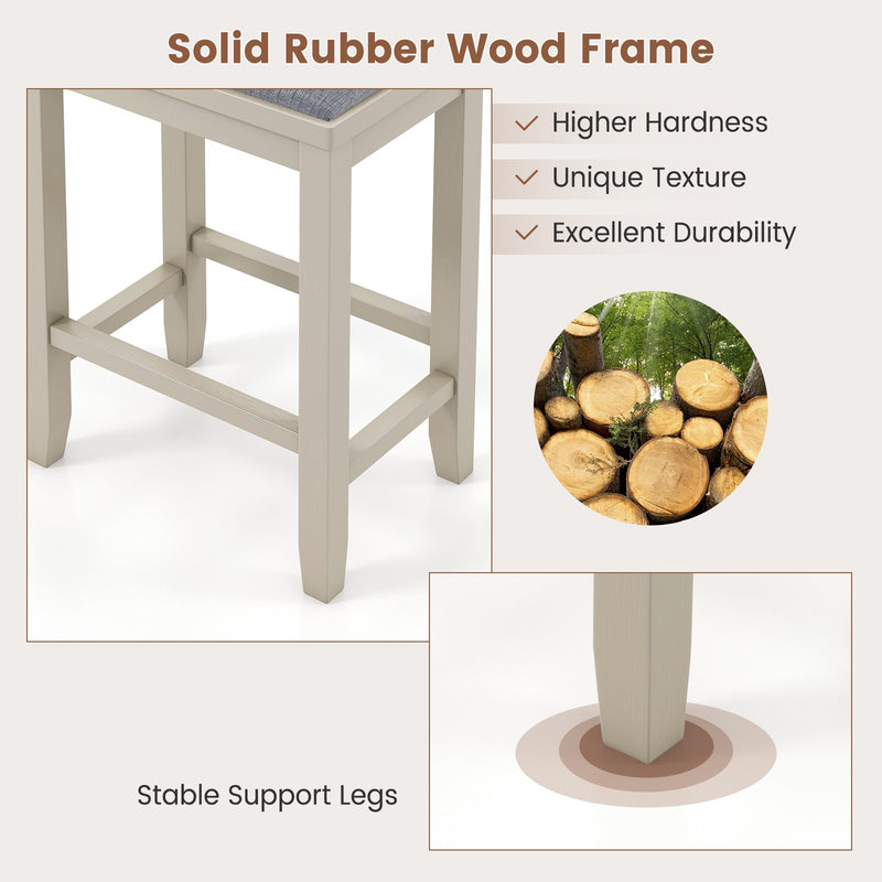 2 Pieces 25 Inch Upholstered Bar Stool Set with Solid Rubber Wood Frame and Footrest-Griege