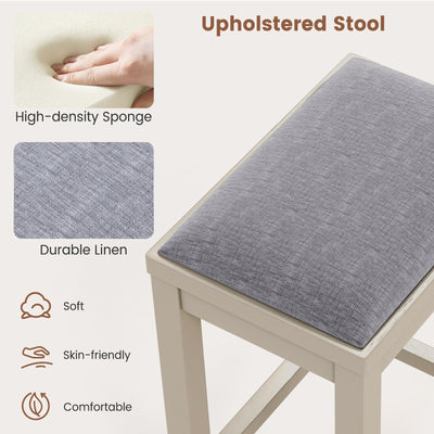 2 Pieces 25 Inch Upholstered Bar Stool Set with Solid Rubber Wood Frame and Footrest-Griege