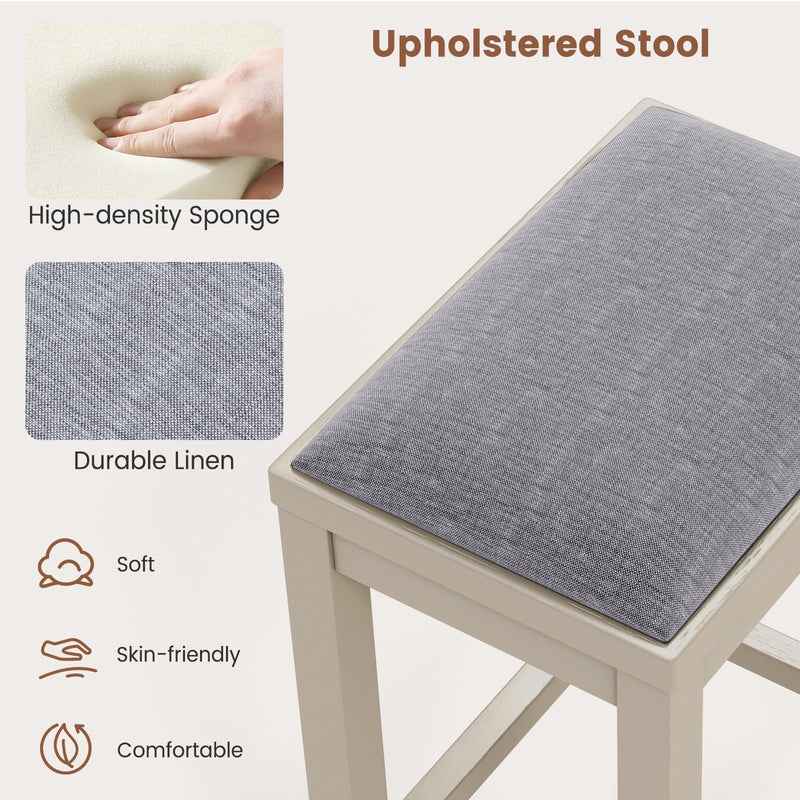 2 Pieces 25 Inch Upholstered Bar Stool Set with Solid Rubber Wood Frame and Footrest-Griege