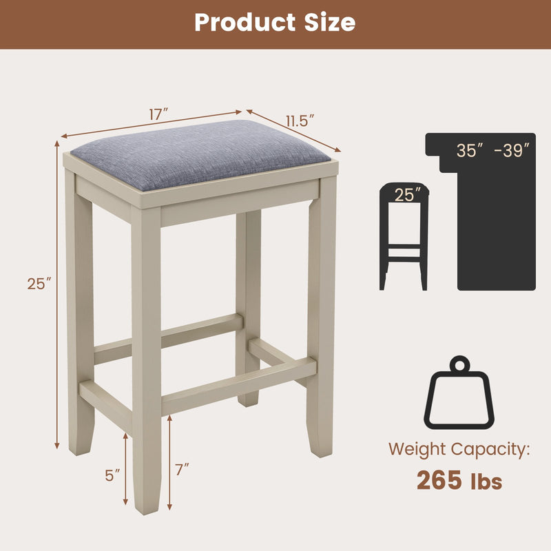 2 Pieces 25 Inch Upholstered Bar Stool Set with Solid Rubber Wood Frame and Footrest-Griege