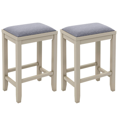 2 Pieces 25 Inch Upholstered Bar Stool Set with Solid Rubber Wood Frame and Footrest-Griege