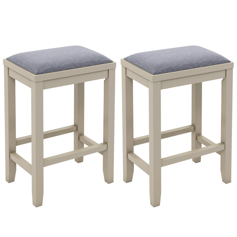 2 Pieces 25 Inch Upholstered Bar Stool Set with Solid Rubber Wood Frame and Footrest-Griege