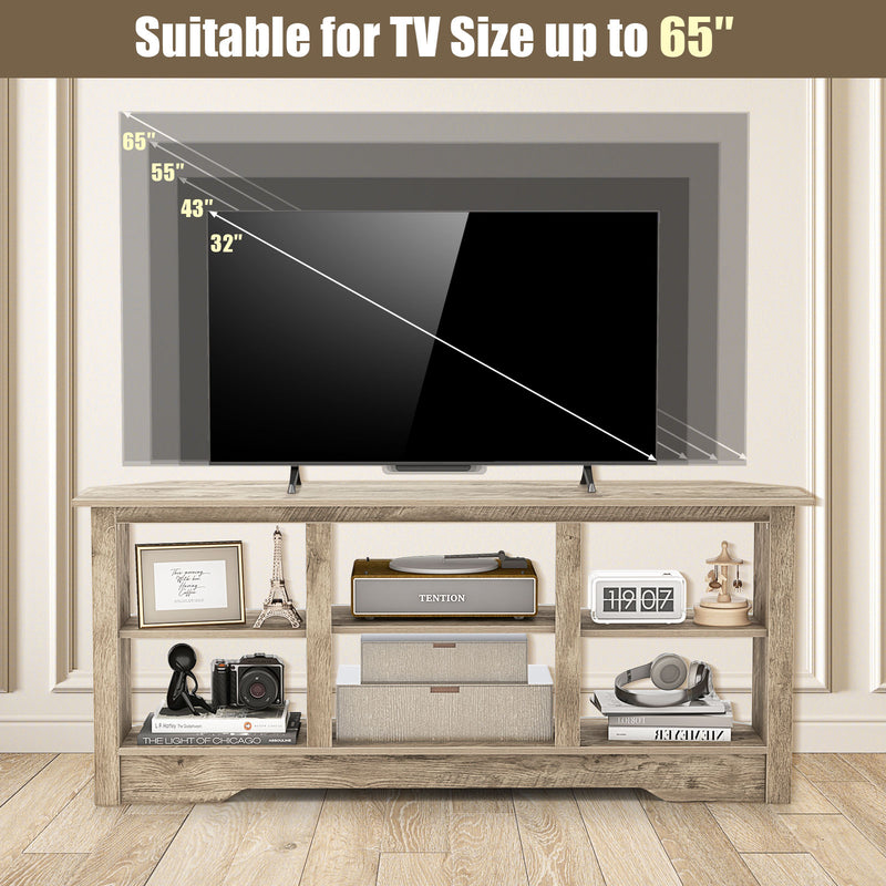 58 Inch TV Stand with 6 Open Storage Shelves for TVs up to 65 Inches-Gray