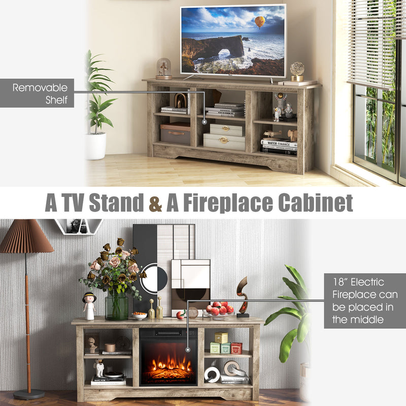 58 Inch TV Stand with 6 Open Storage Shelves for TVs up to 65 Inches-Gray
