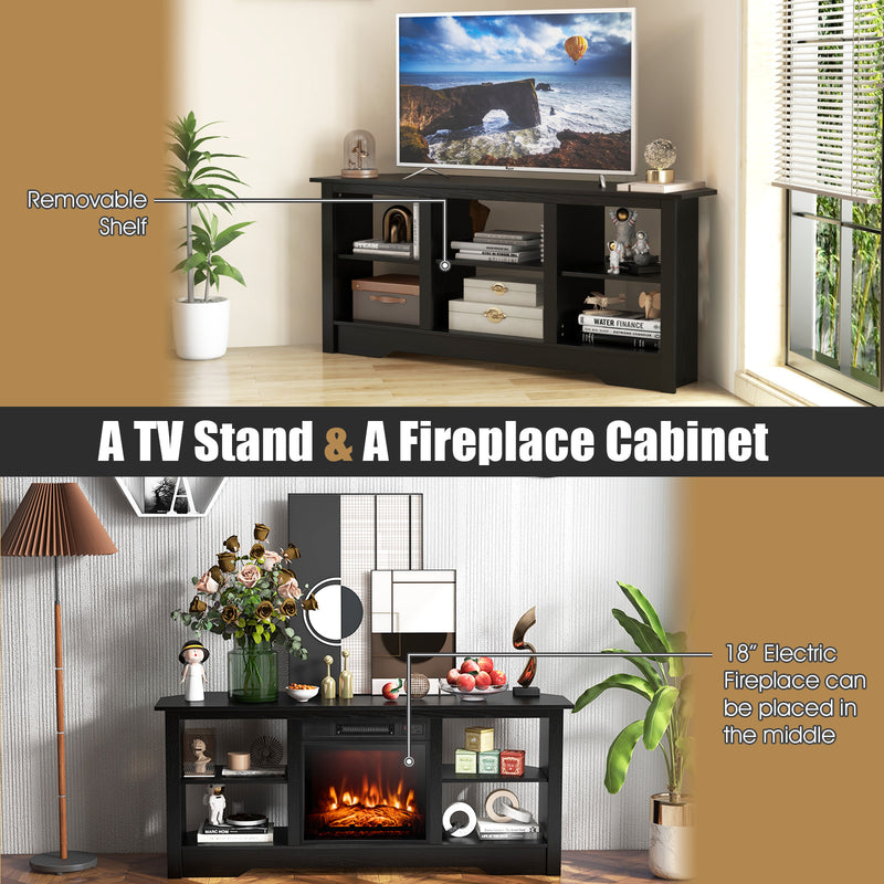 58 Inch TV Stand with 6 Open Storage Shelves for TVs up to 65 Inches-Black