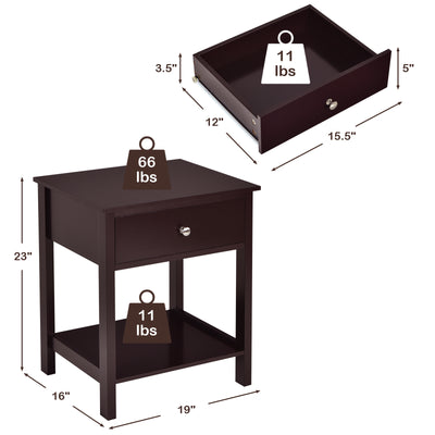 Wooden Storage Shelf with Drawer for Bedroom and Living Room-Brown
