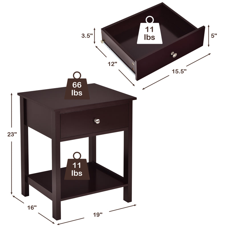 Wooden Storage Shelf with Drawer for Bedroom and Living Room-Brown