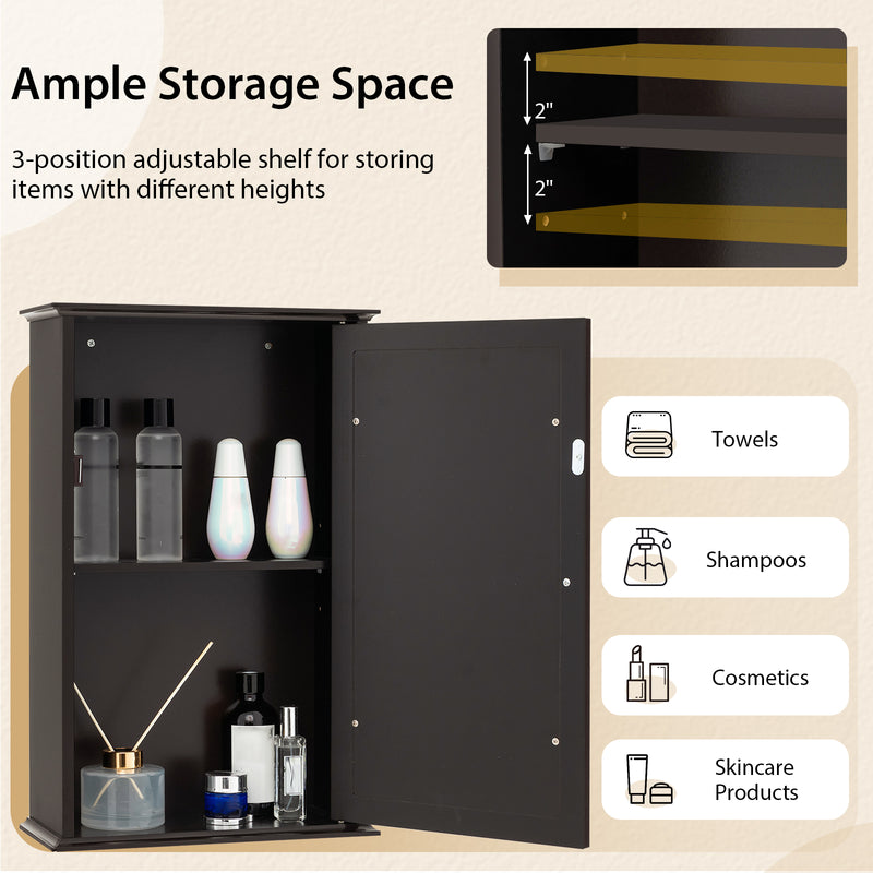 Bathroom Wall Cabinet with Single Mirror Door-Brown