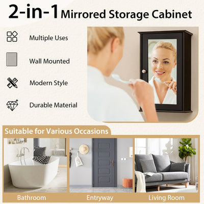 Bathroom Wall Cabinet with Single Mirror Door-Brown