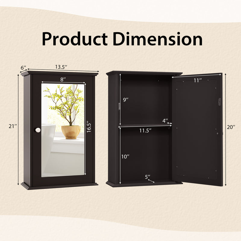 Bathroom Wall Cabinet with Single Mirror Door-Brown