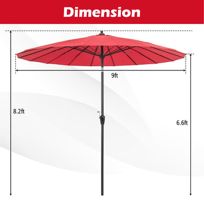 9 Feet Round Patio Umbrella with 18 Fiberglass Ribs-Wine