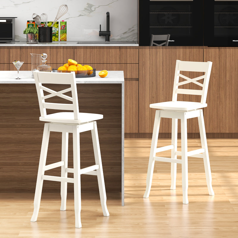 Swivel 30-Inch Bar Height Stool Set of 2 with Footrest-Cream White