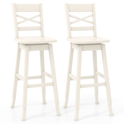 Swivel 30-Inch Bar Height Stool Set of 2 with Footrest-Cream White