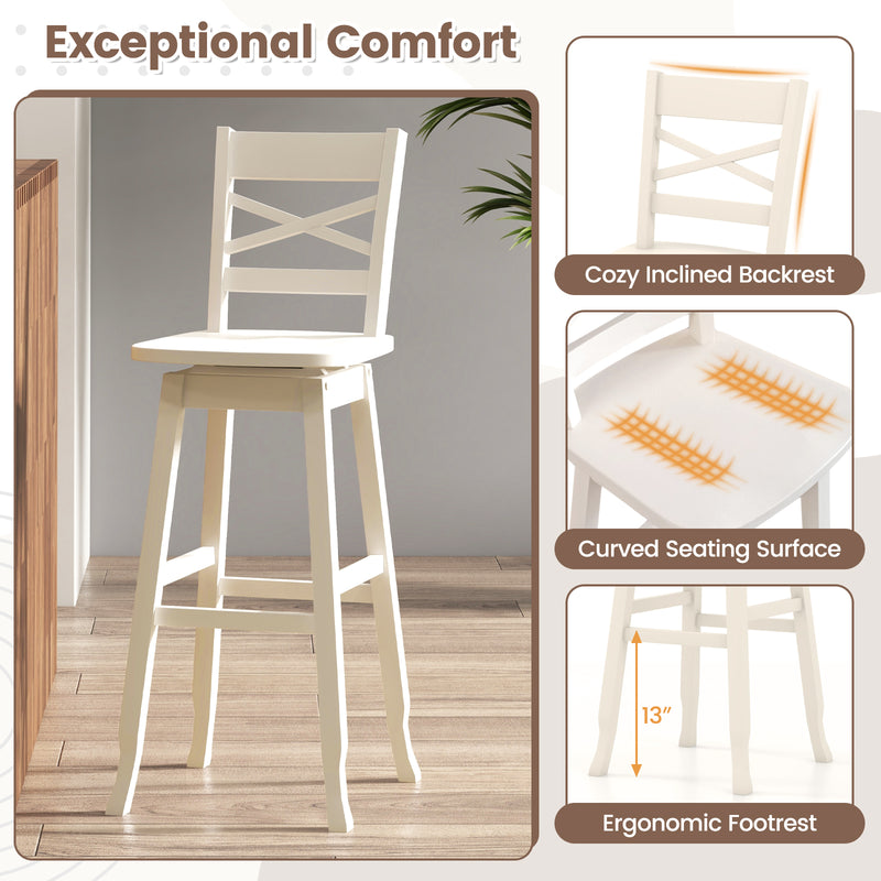Swivel 30-Inch Bar Height Stool Set of 2 with Footrest-Cream White