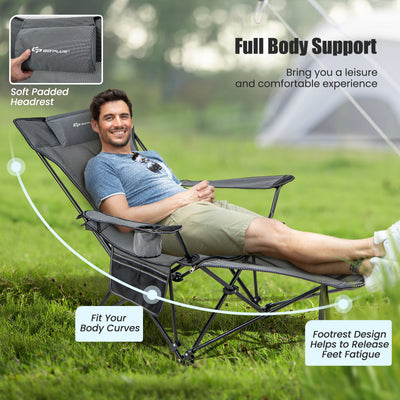 Camping Lounge Chair with Detachable Footrest Adjustable Backrest-Gray