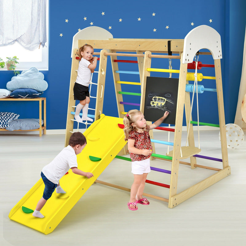 Indoor Playground Climbing Gym Wooden 8-in-1 Climber Playset for Children-Multicolor