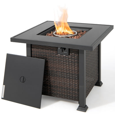 9 Pieces Patio Furniture Set with 32” Fire Pit Table and 50000 BTU Square Propane Fire Pit-White