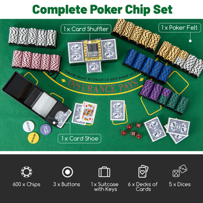 *600-Piece Poker Chip Set 14 Gram Claytec Chips with Carrying Case - Black