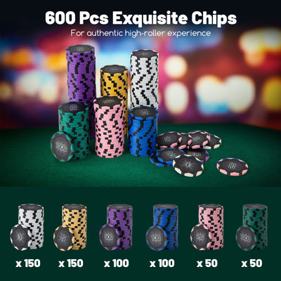 *600-Piece Poker Chip Set 14 Gram Claytec Chips with Carrying Case - Black