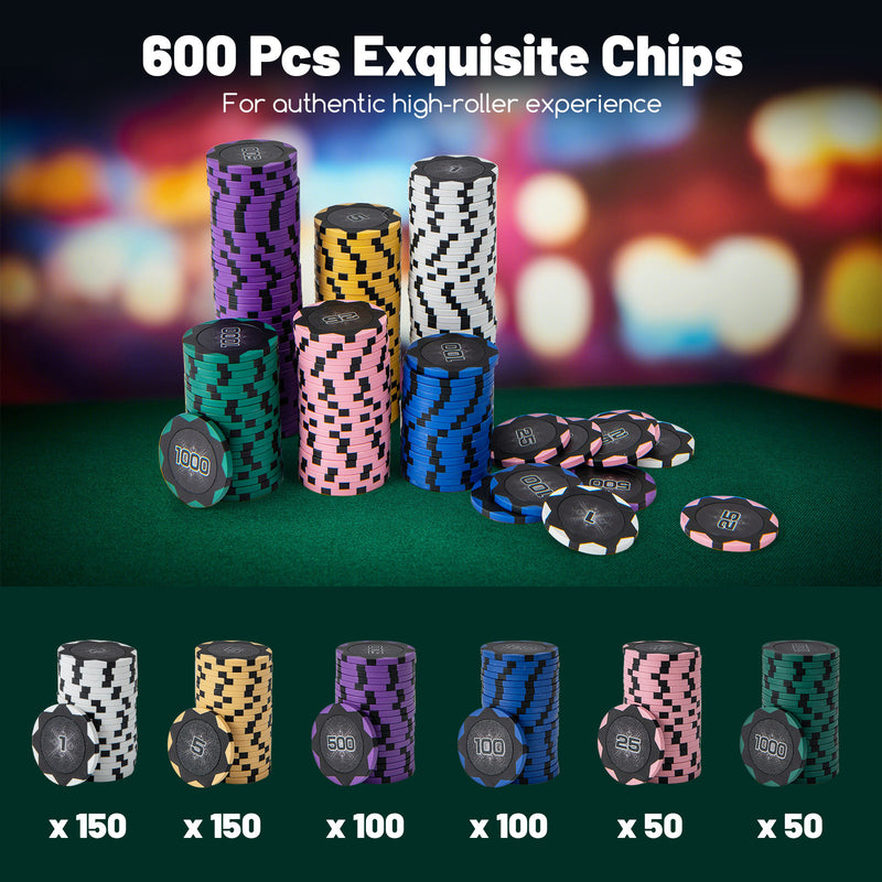 *600-Piece Poker Chip Set 14 Gram Claytec Chips with Carrying Case - Black