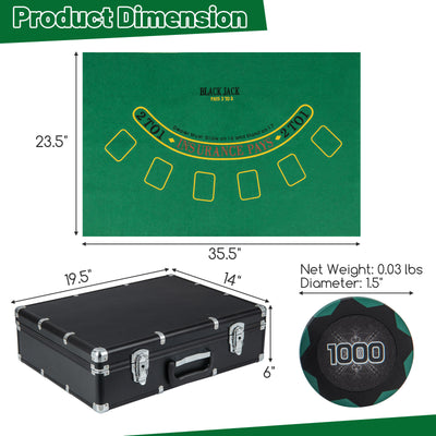 *600-Piece Poker Chip Set 14 Gram Claytec Chips with Carrying Case - Black