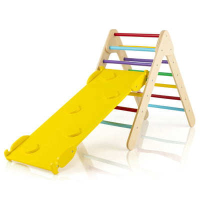 *3-in-1 Wooden Climbing Triangle Set Triangle Climber with Ramp - Multicolor