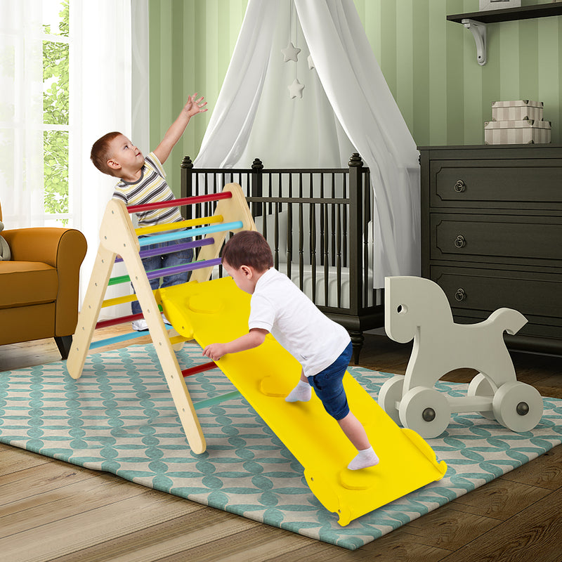 *3-in-1 Wooden Climbing Triangle Set Triangle Climber with Ramp - Multicolor