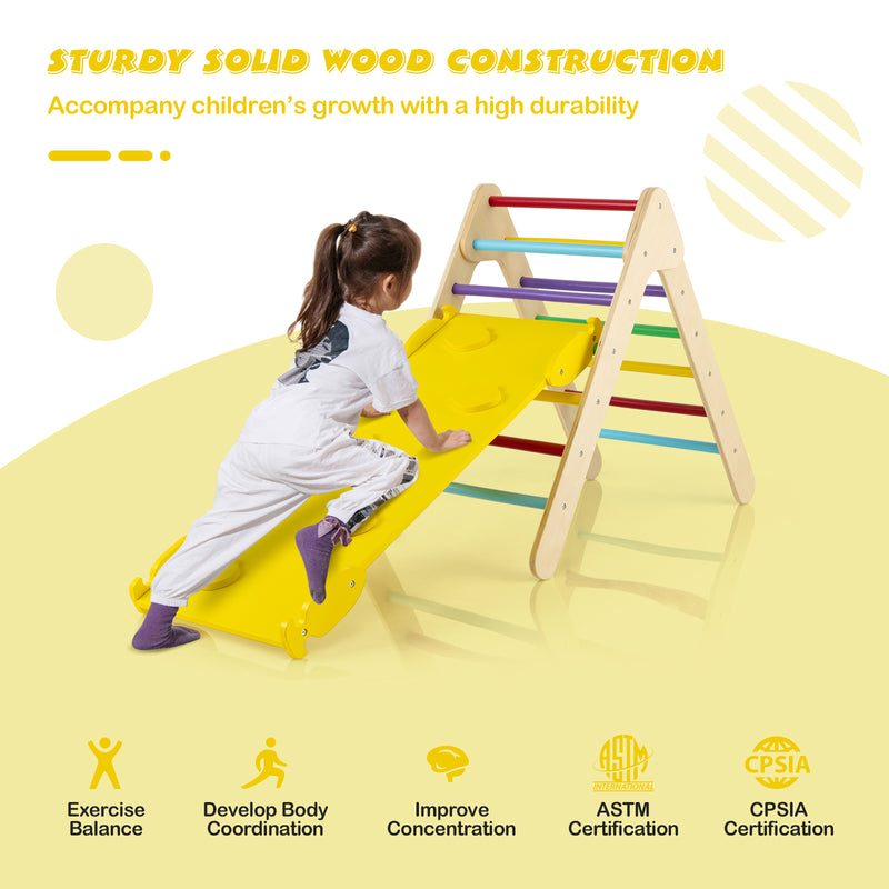 *3-in-1 Wooden Climbing Triangle Set Triangle Climber with Ramp - Multicolor