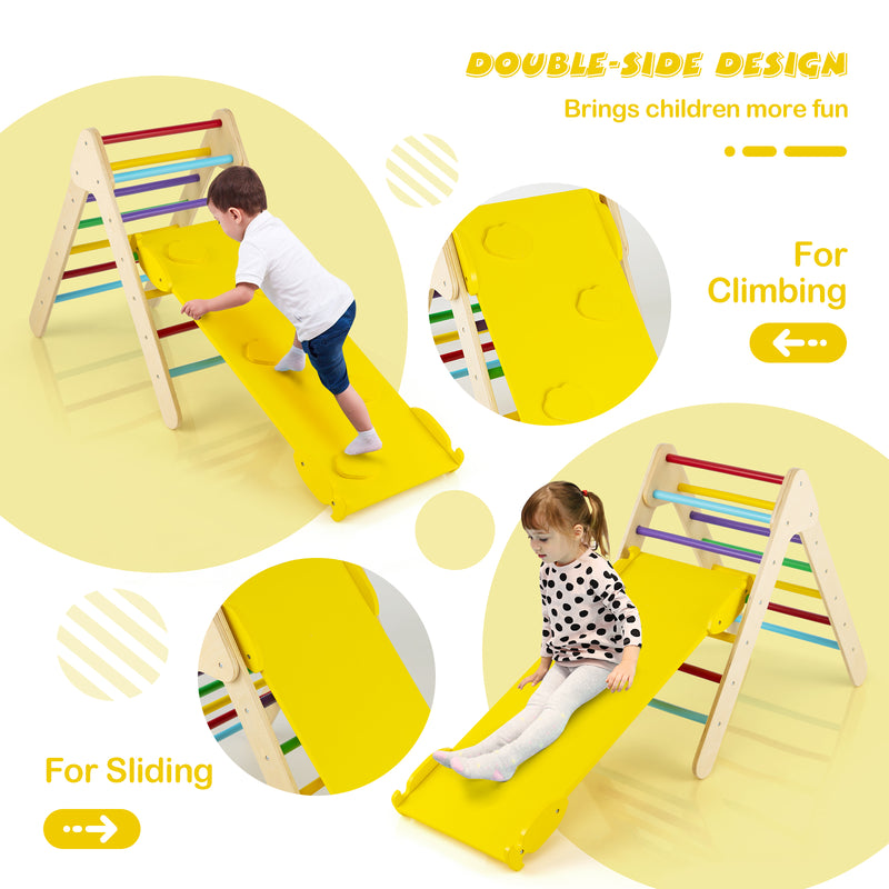 *3-in-1 Wooden Climbing Triangle Set Triangle Climber with Ramp - Multicolor