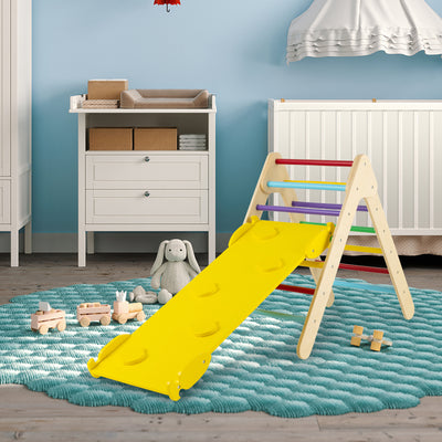*3-in-1 Wooden Climbing Triangle Set Triangle Climber with Ramp - Multicolor