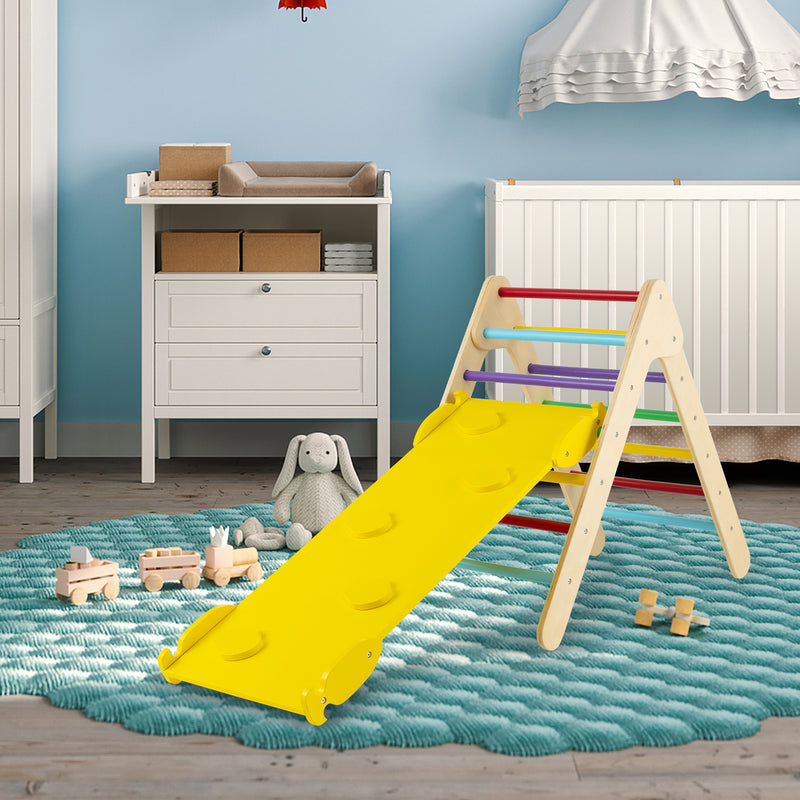 *3-in-1 Wooden Climbing Triangle Set Triangle Climber with Ramp - Multicolor