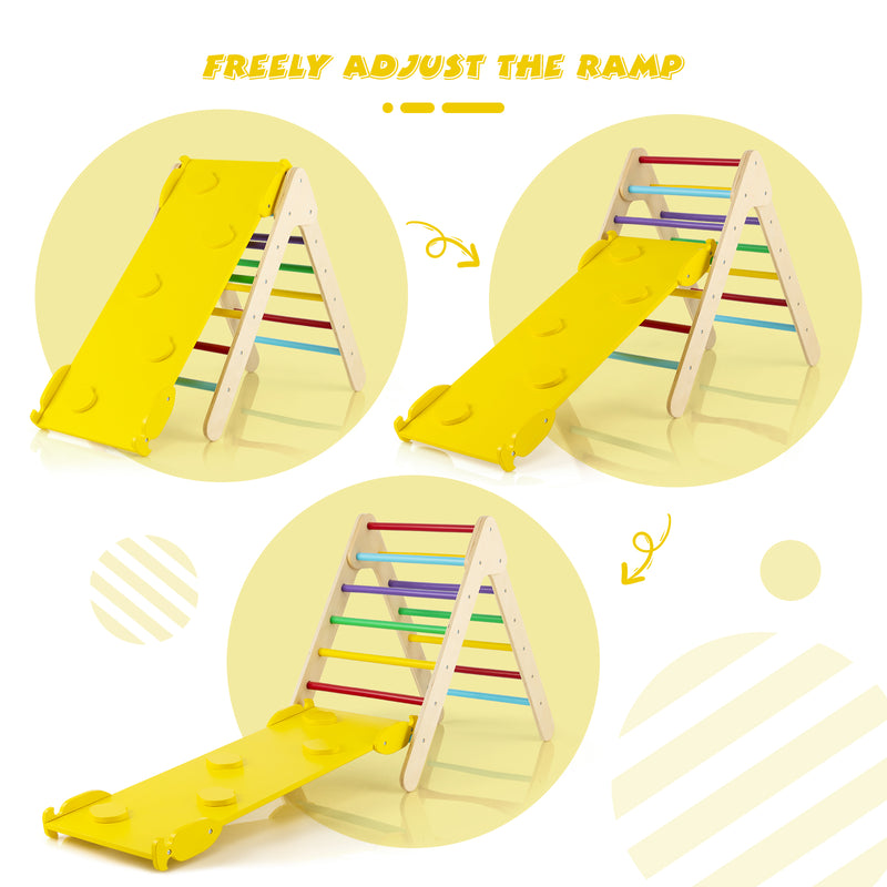 *3-in-1 Wooden Climbing Triangle Set Triangle Climber with Ramp - Multicolor