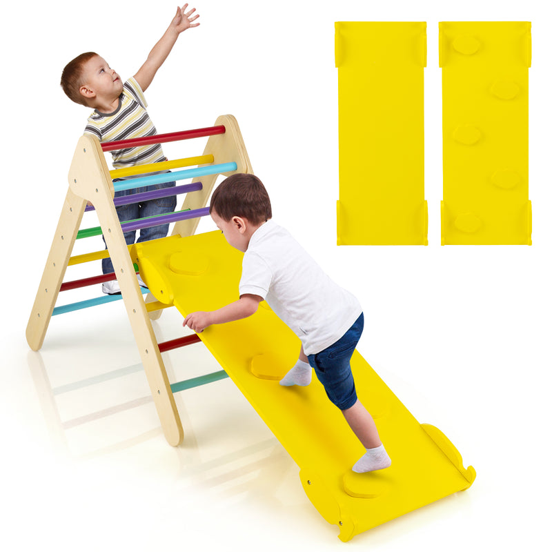 *3-in-1 Wooden Climbing Triangle Set Triangle Climber with Ramp - Multicolor