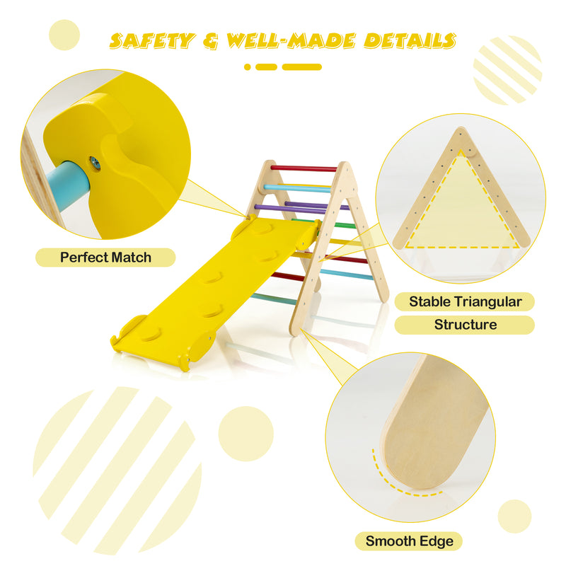 *3-in-1 Wooden Climbing Triangle Set Triangle Climber with Ramp - Multicolor