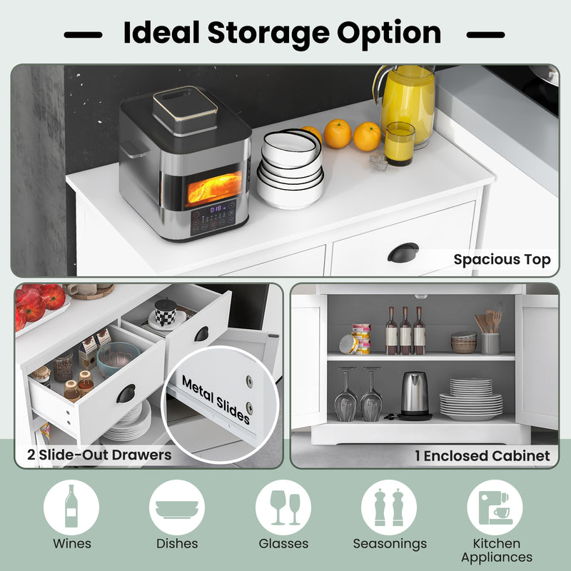 Kitchen Buffet Storage Cabinet with 2 Doors and 2 Storage Drawers-White