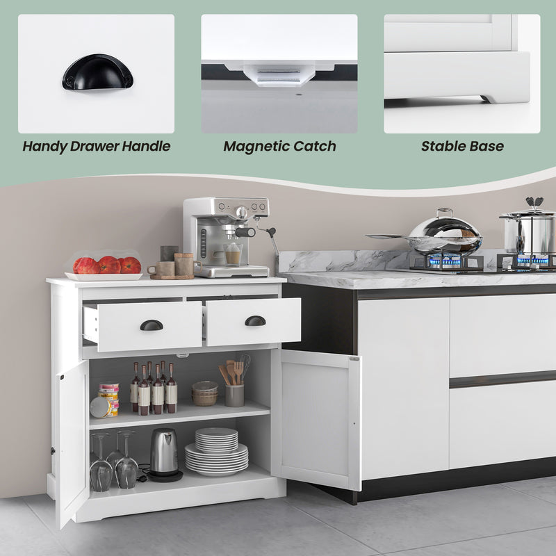 Kitchen Buffet Storage Cabinet with 2 Doors and 2 Storage Drawers-White