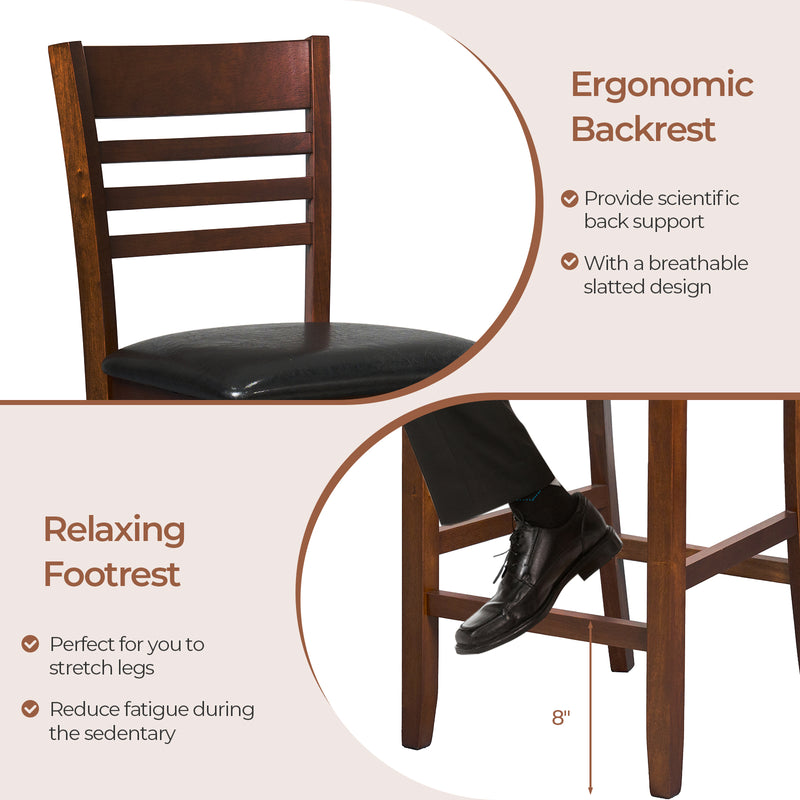 Set of 2 Counter Height Bar Chair Kitchen Island Stool with Backrest and Footrest-Walnut