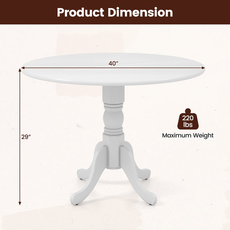 Wooden Dining Table with Round Tabletop and Curved Trestle Legs-White