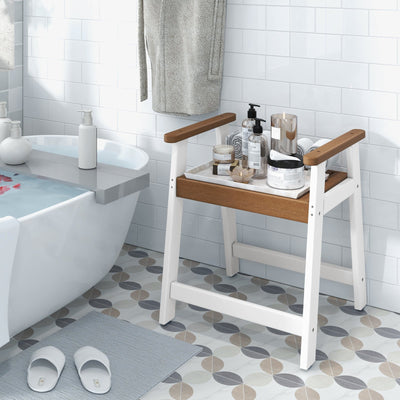 Shower Bench with Arms for Inside Shower Shaving Legs-Brown