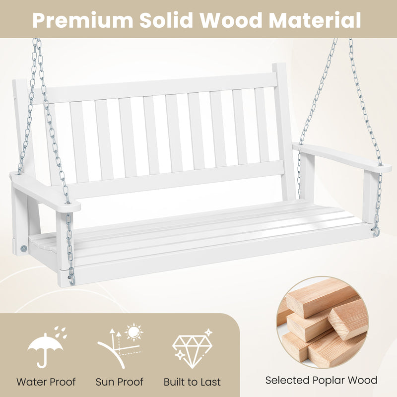 3-Person Wooden Outdoor Porch Swing with 800 lbs Weight Capacity-White