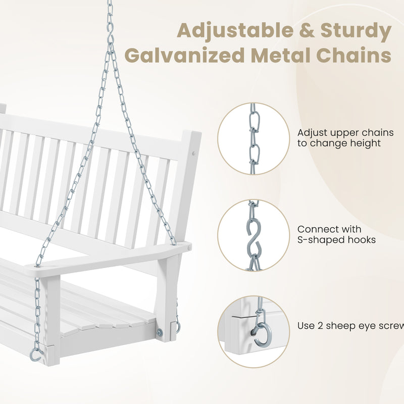3-Person Wooden Outdoor Porch Swing with 800 lbs Weight Capacity-White