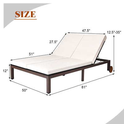 2-Person Patio Rattan Lounge Chair with Adjustable Backrest-White