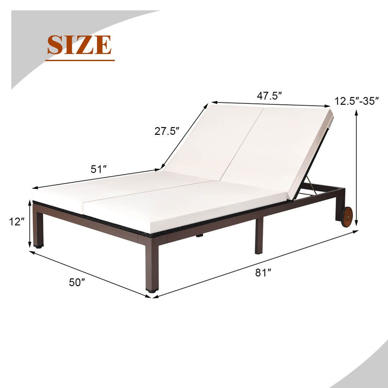 2-Person Patio Rattan Lounge Chair with Adjustable Backrest-White