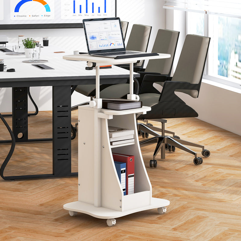 Mobile Podium Stand Height Adjustable Laptop Cart with Tilting Tableto