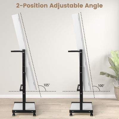 3-Color 46 LED Lights Mirror Jewelry Cabinet Armoire Adjustable Height with Wheels-White