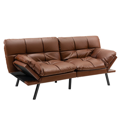 *Convertible Memory Foam Futon Sofa Bed with Adjustable Armrest - Brown