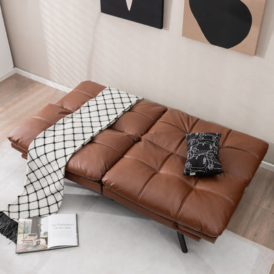 *Convertible Memory Foam Futon Sofa Bed with Adjustable Armrest - Brown