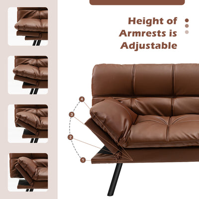 *Convertible Memory Foam Futon Sofa Bed with Adjustable Armrest - Brown